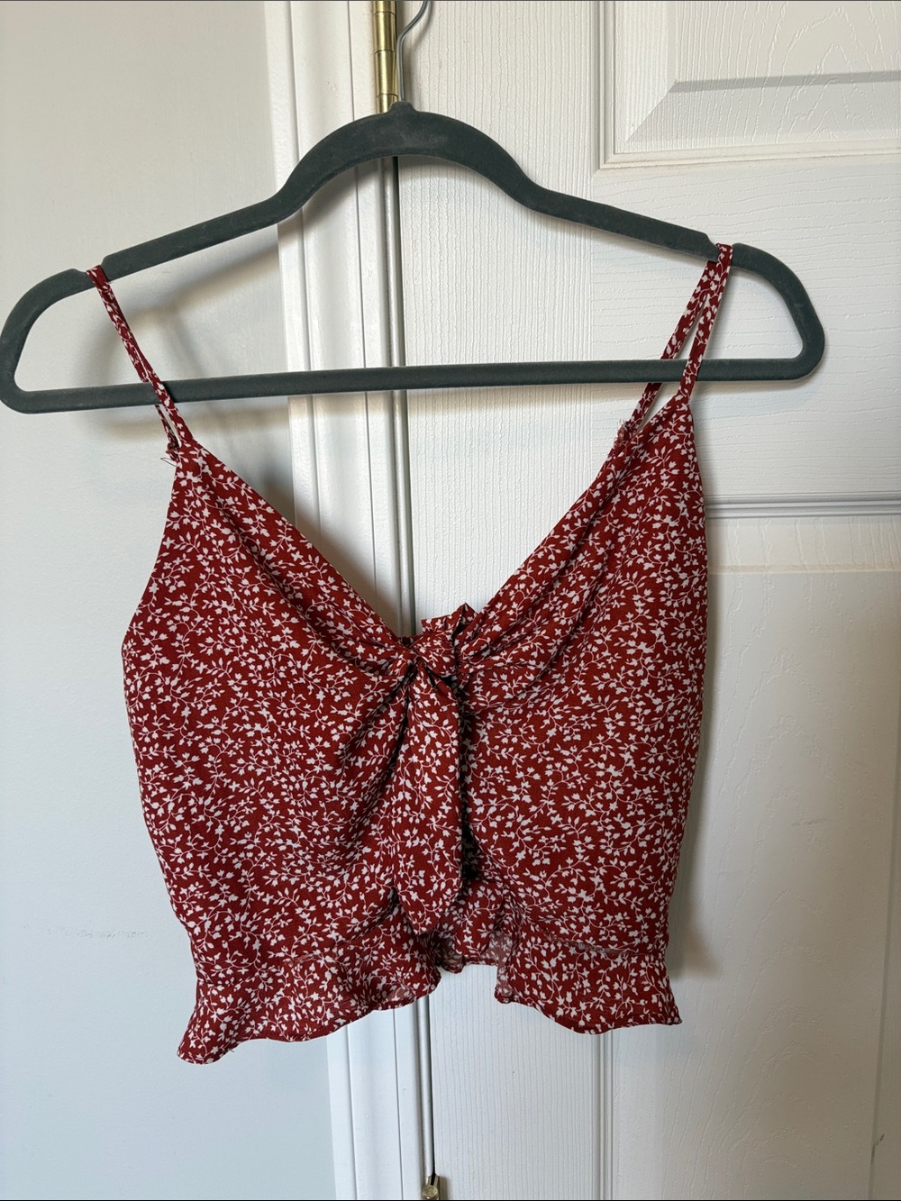 Red Floral Tie-Front Crop Cami Top